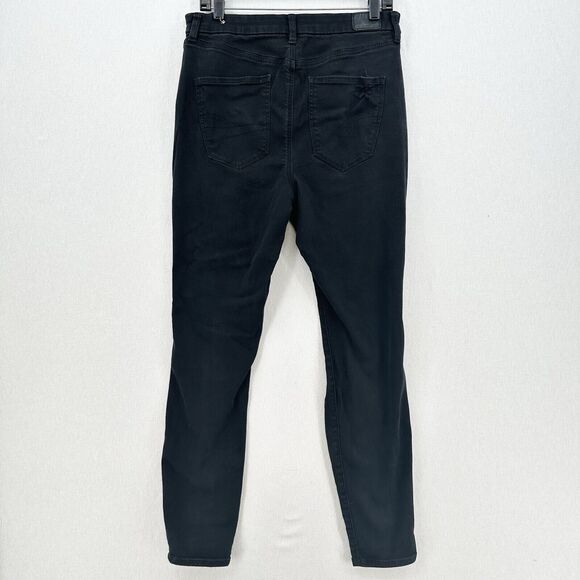 American Eagle Jeans 12 Long Curvy Hi Rise Jegging Next Level Black Distressed - Picture 2 of 12